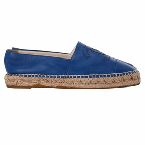 Chanel CC Espadrille Flats in Blue Lambskin Leather Weekend Fun Funky Edge