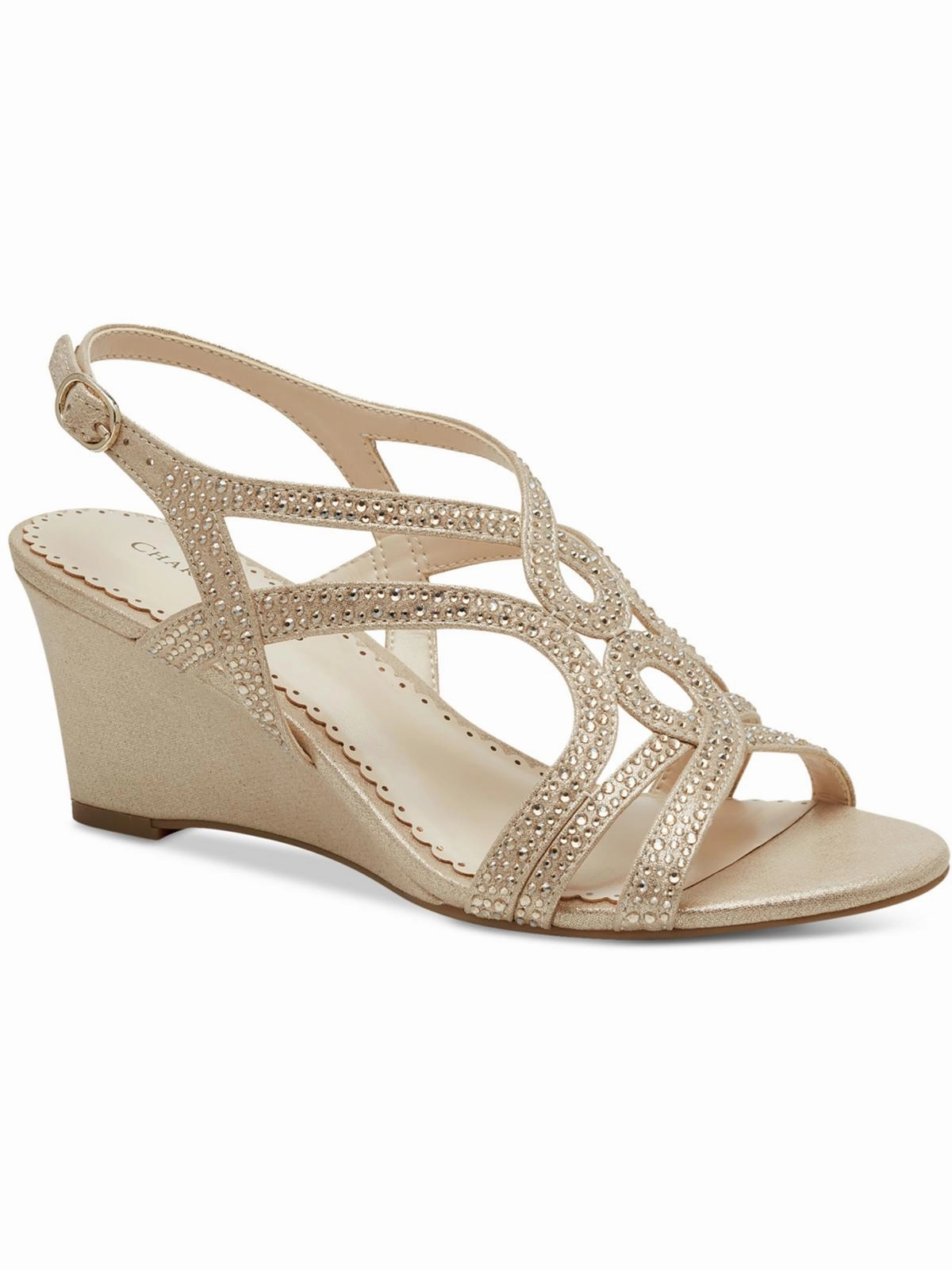 Kelsah Womens Metallic Embellished Wedges Lace Edge