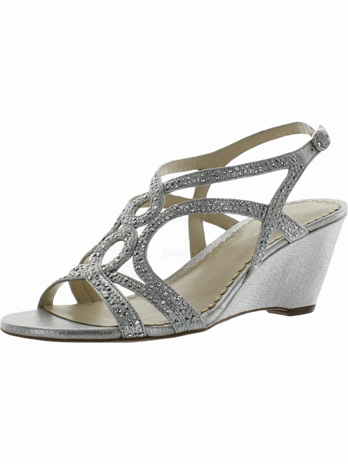 Kelsah Womens Metallic Embellished Wedges Knit Look Suede Glow