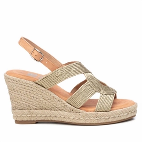 Casual Shift Knit Touch Women's Jute Wedge Sandals In Gold