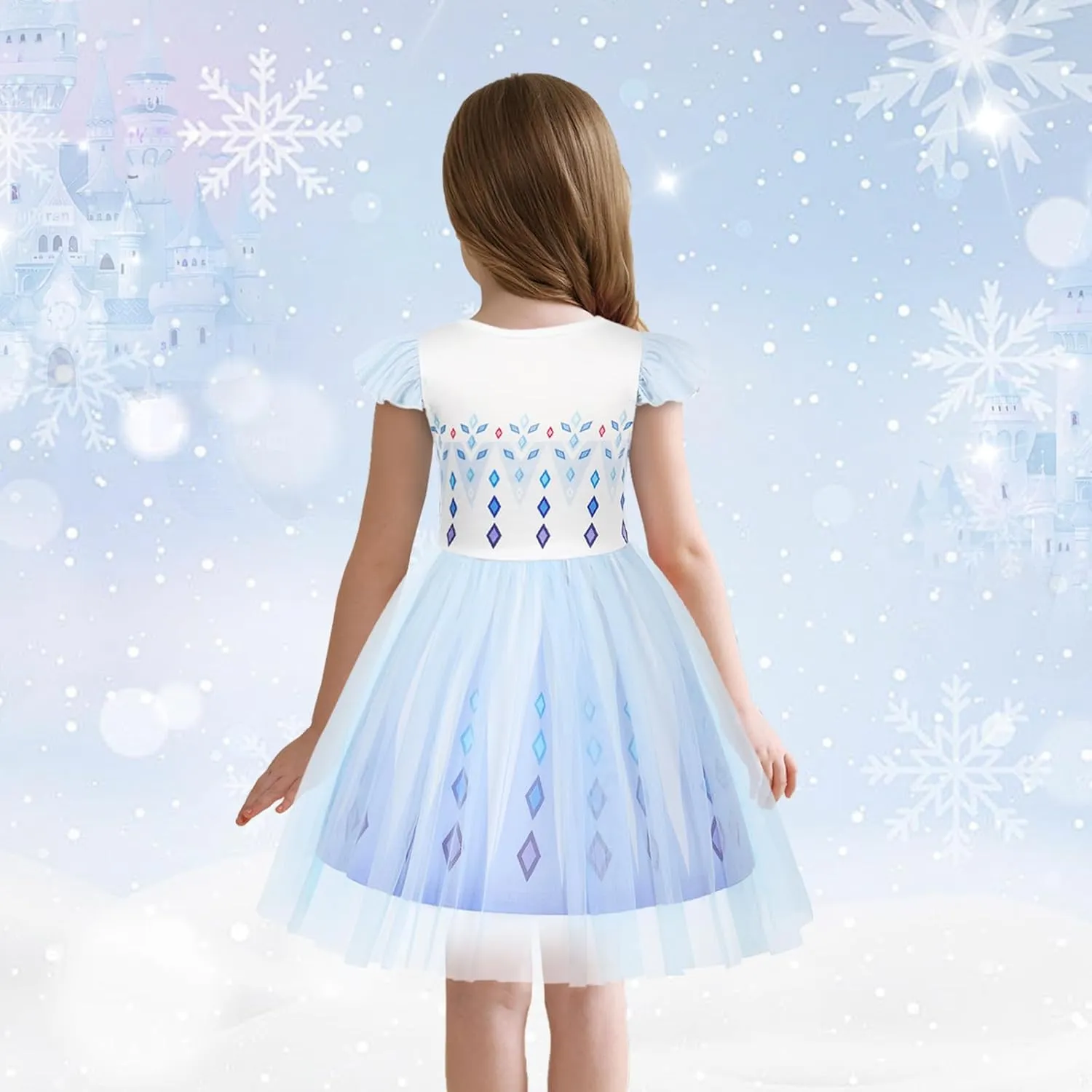HenzWorld Princess Costume for Girls Halloween Dress up Birthday Gifts Party Flutter Sleeve Tulle Dresses Cosplay Outfits