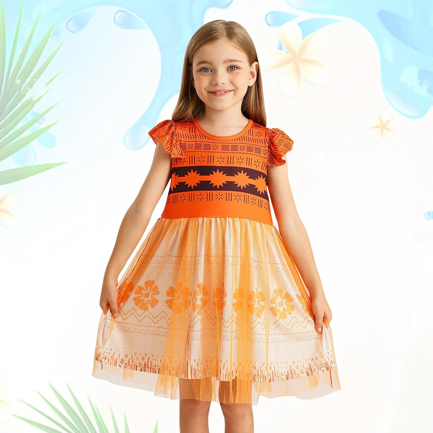 HenzWorld Princess Costume for Girls Halloween Dress up Birthday Gifts Party Flutter Sleeve Tulle Dresses Cosplay Outfits