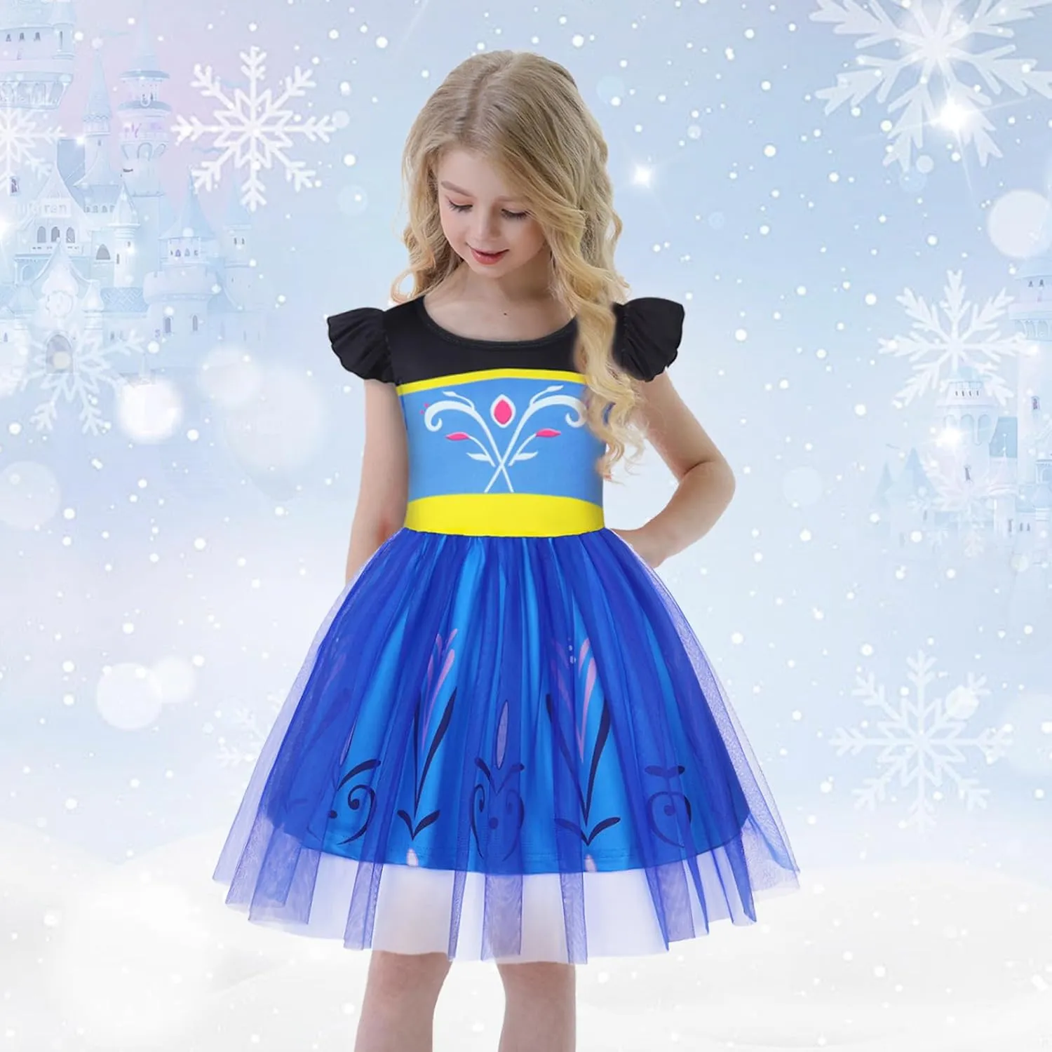 HenzWorld Princess Costume for Girls Halloween Dress up Birthday Gifts Party Flutter Sleeve Tulle Dresses Cosplay Outfits