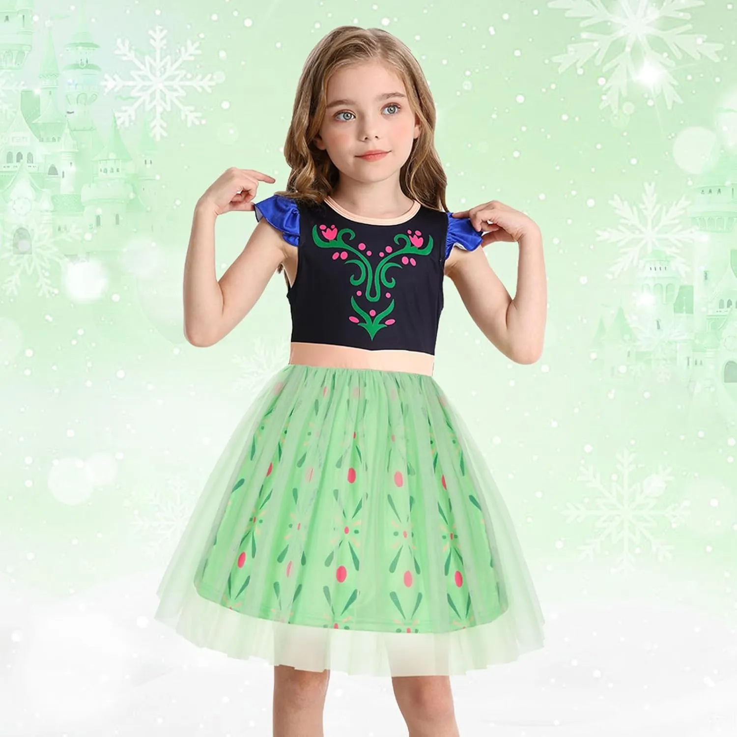 HenzWorld Princess Costume for Girls Halloween Dress up Birthday Gifts Party Flutter Sleeve Tulle Dresses Cosplay Outfits