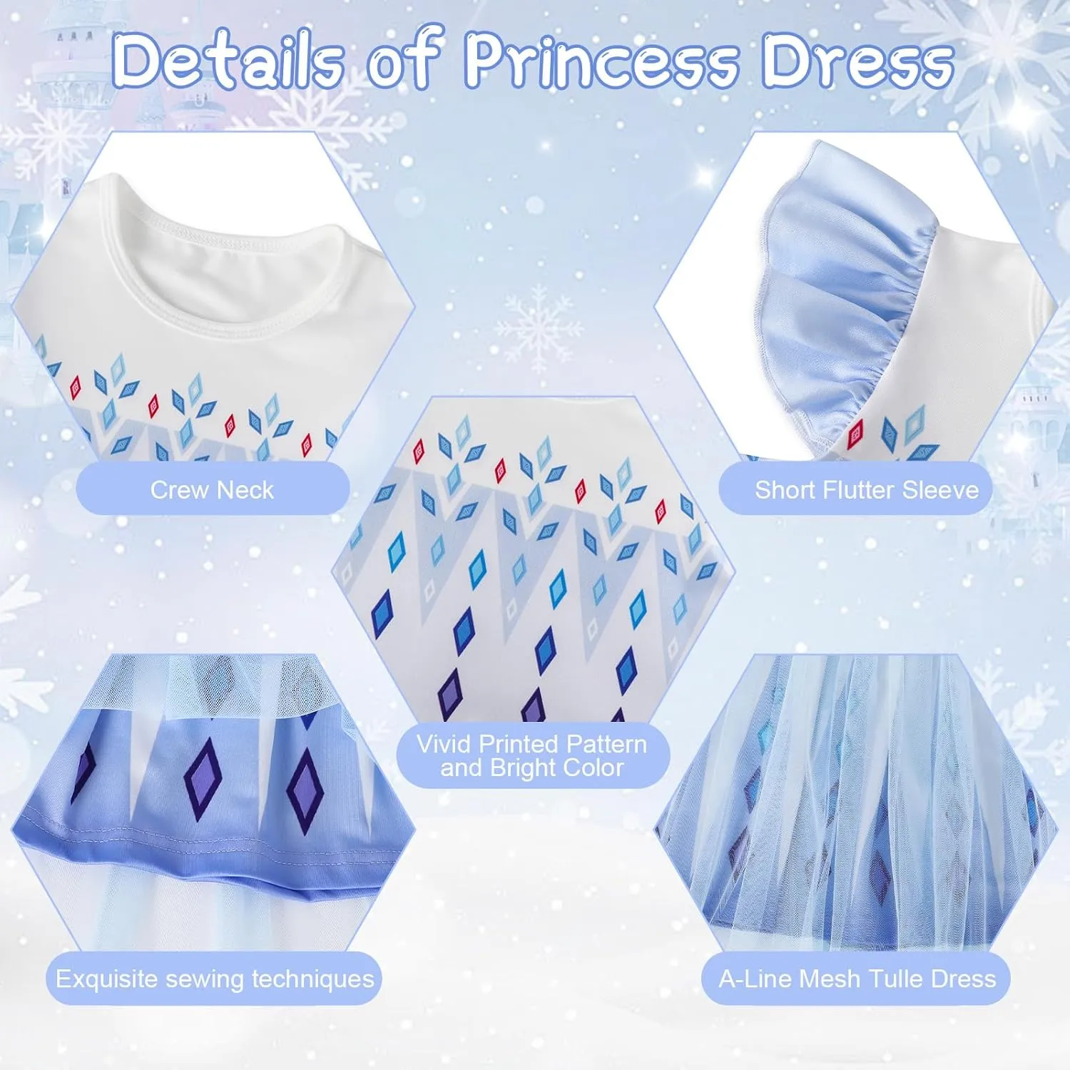 HenzWorld Princess Costume for Girls Halloween Dress up Birthday Gifts Party Flutter Sleeve Tulle Dresses Cosplay Outfits