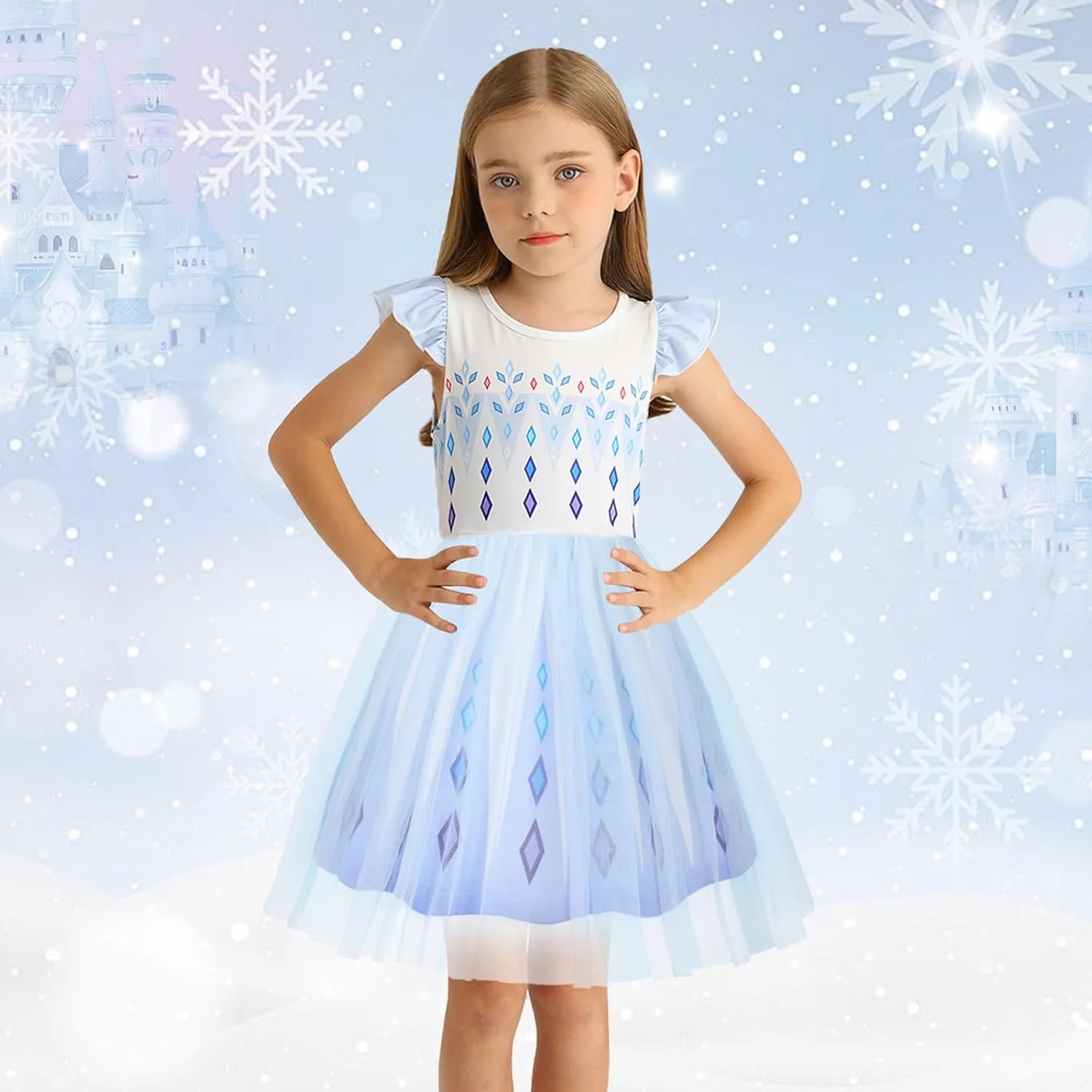 HenzWorld Princess Costume for Girls Halloween Dress up Birthday Gifts Party Flutter Sleeve Tulle Dresses Cosplay Outfits