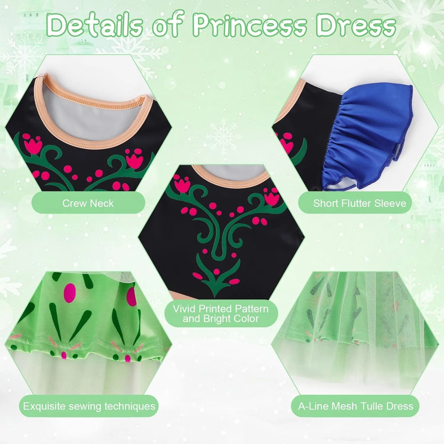 HenzWorld Princess Costume for Girls Halloween Dress up Birthday Gifts Party Flutter Sleeve Tulle Dresses Cosplay Outfits