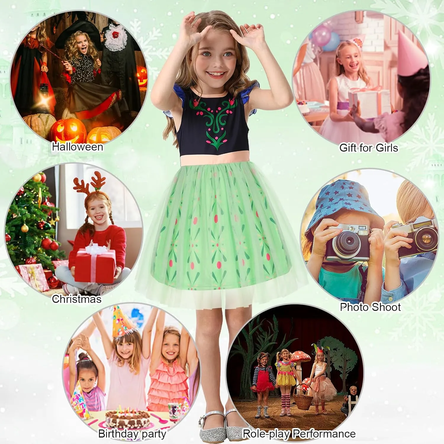 HenzWorld Princess Costume for Girls Halloween Dress up Birthday Gifts Party Flutter Sleeve Tulle Dresses Cosplay Outfits