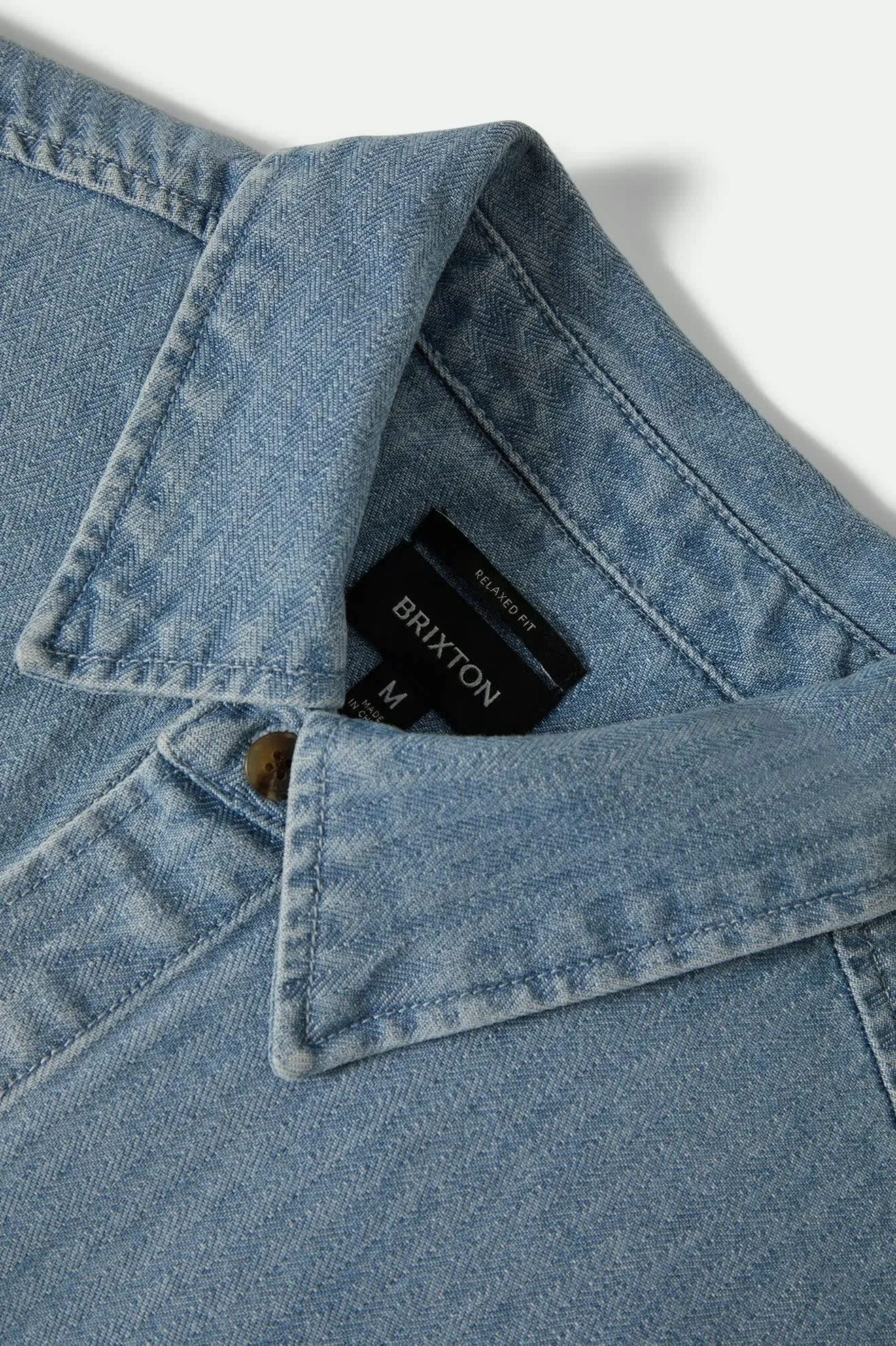 Comfortable Fabric Herringbone Relaxed L/S Overshirt - Light Wash Denim Herringbone