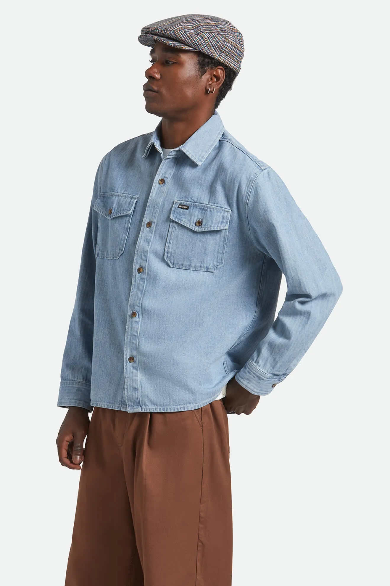 Ultra Soft Interior Herringbone Relaxed L/S Overshirt - Light Wash Denim Herringbone