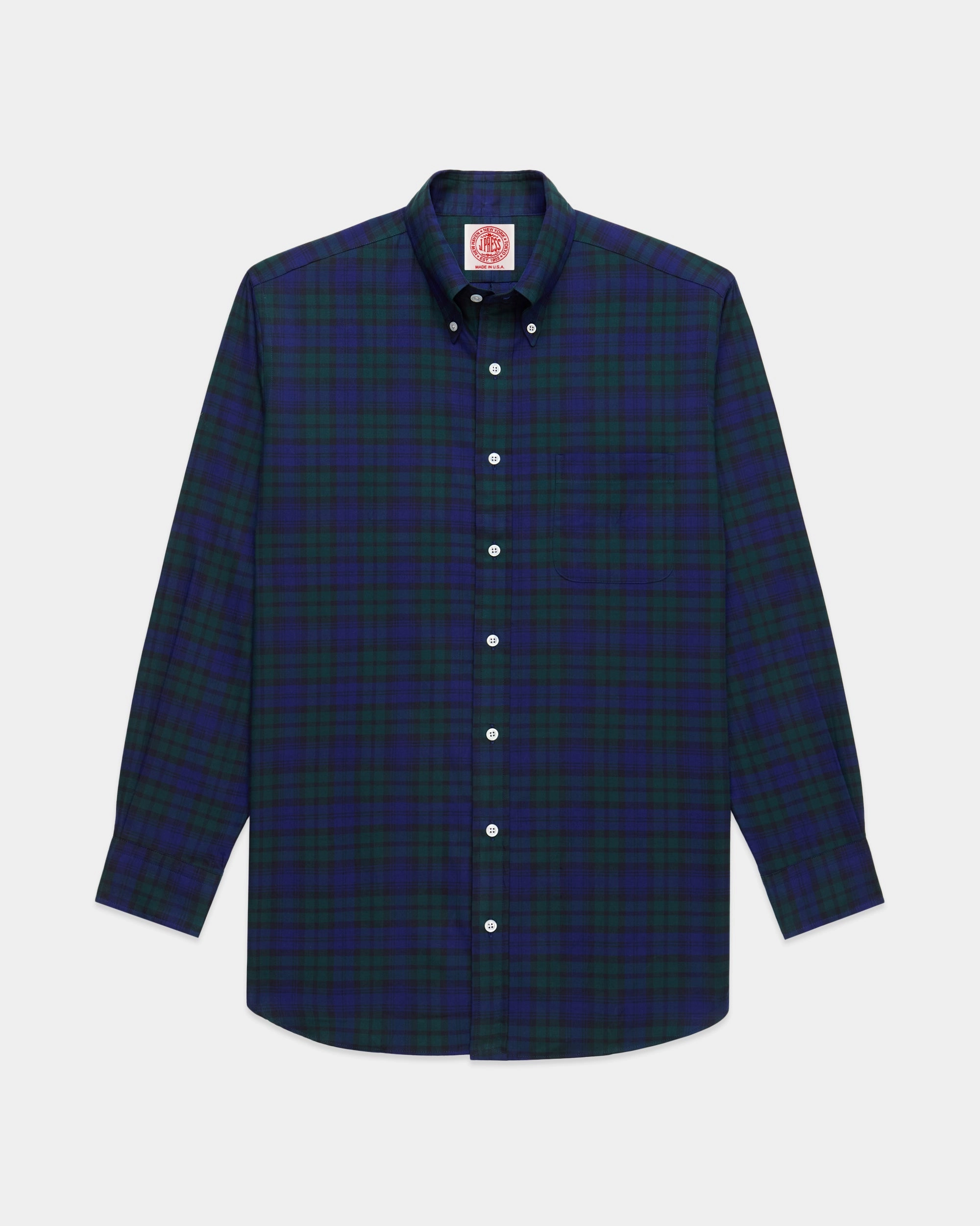 Made-in-USA Blackwatch Tartan Flannel Sport Shirt - Classic Fit Durable Material Work Appropriate