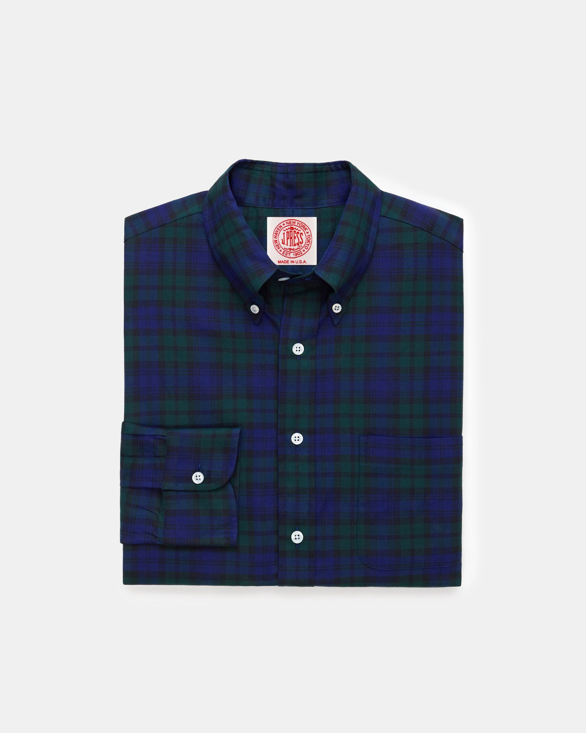 Lightweight texture checkered pattern Made-in-USA Blackwatch Tartan Flannel Sport Shirt - Classic Fit