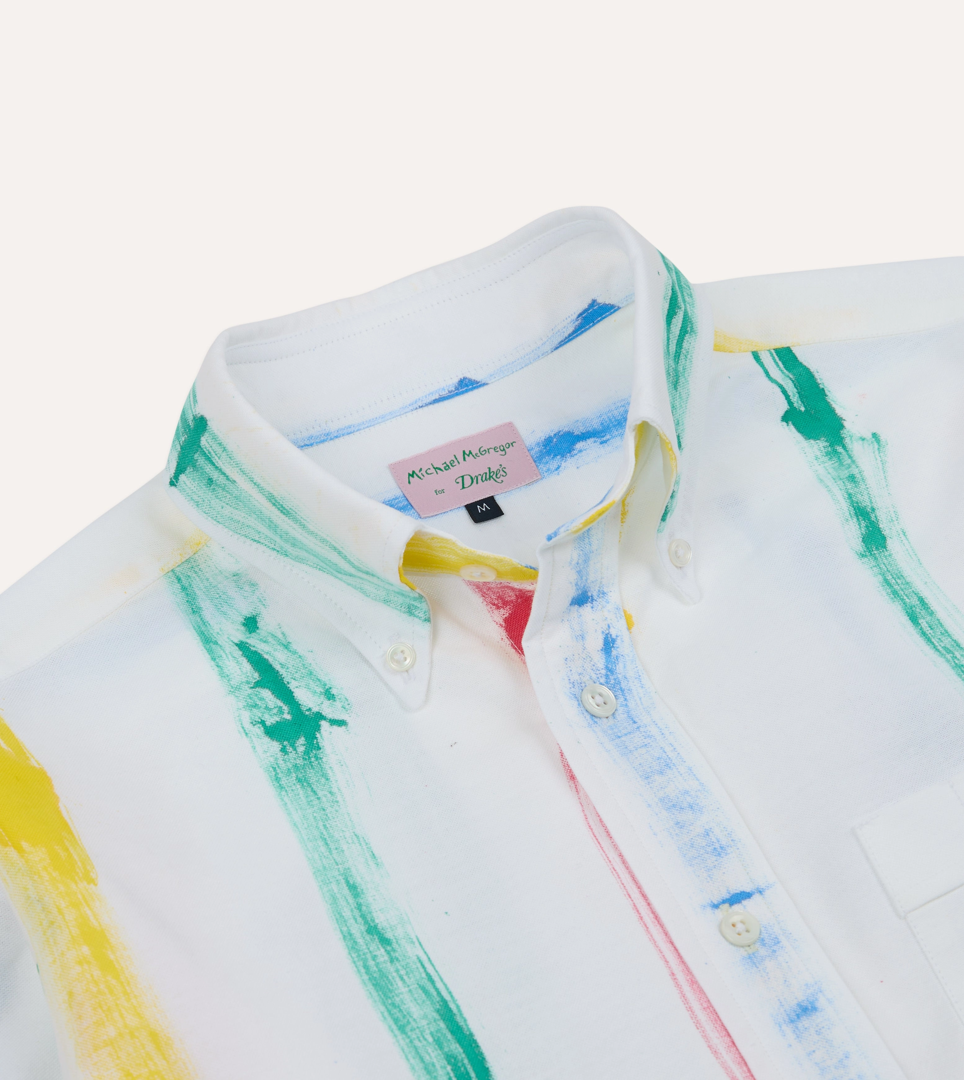 Geometric Print Michael McGregor for Drake??s Hand-Painted Stripe Cotton Oxford Cloth Button-Down Shirt
