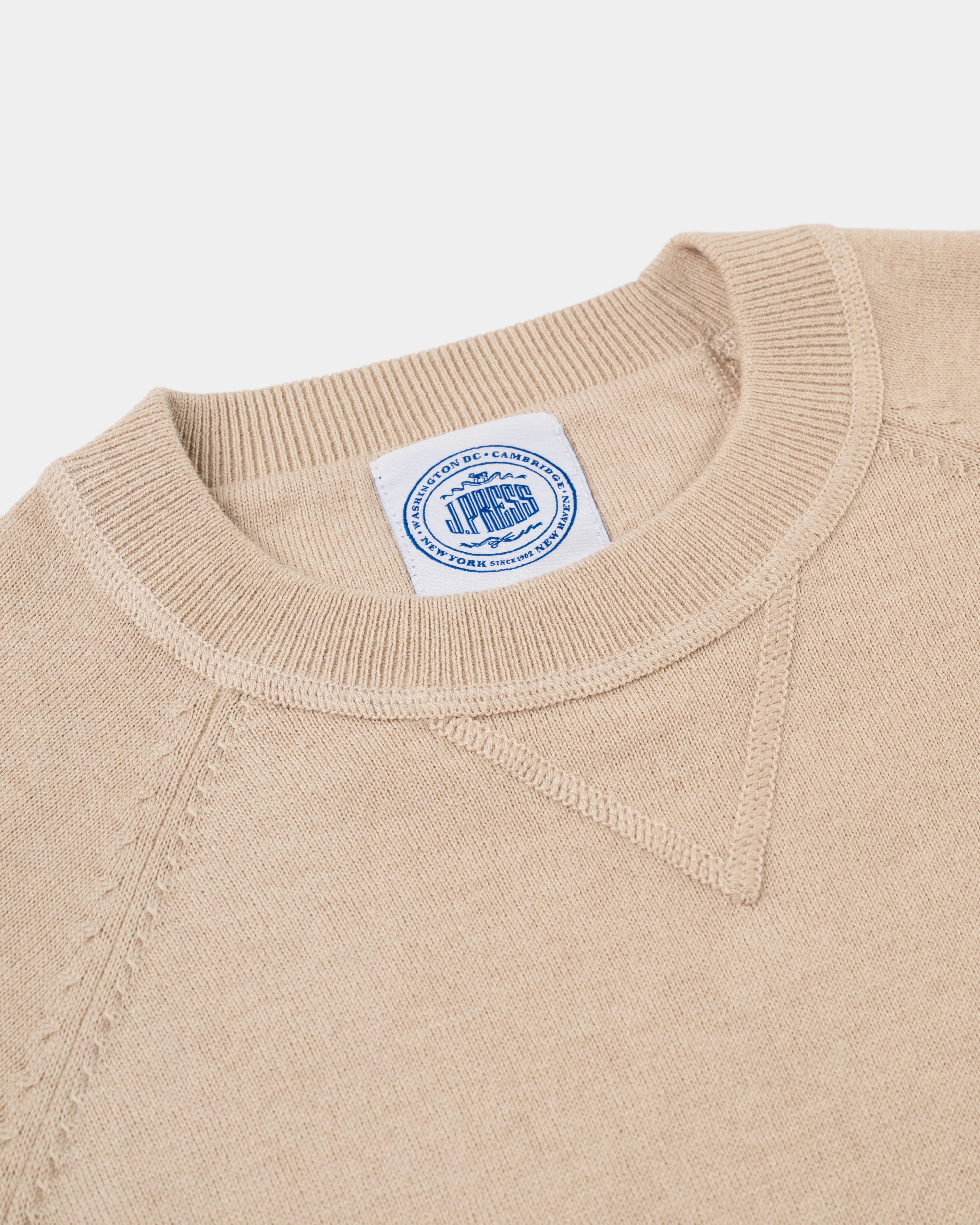 Tan Cotton/Wool Crewneck Sweatshirt - Trim Fit Layered Must-Have Knitwear Design