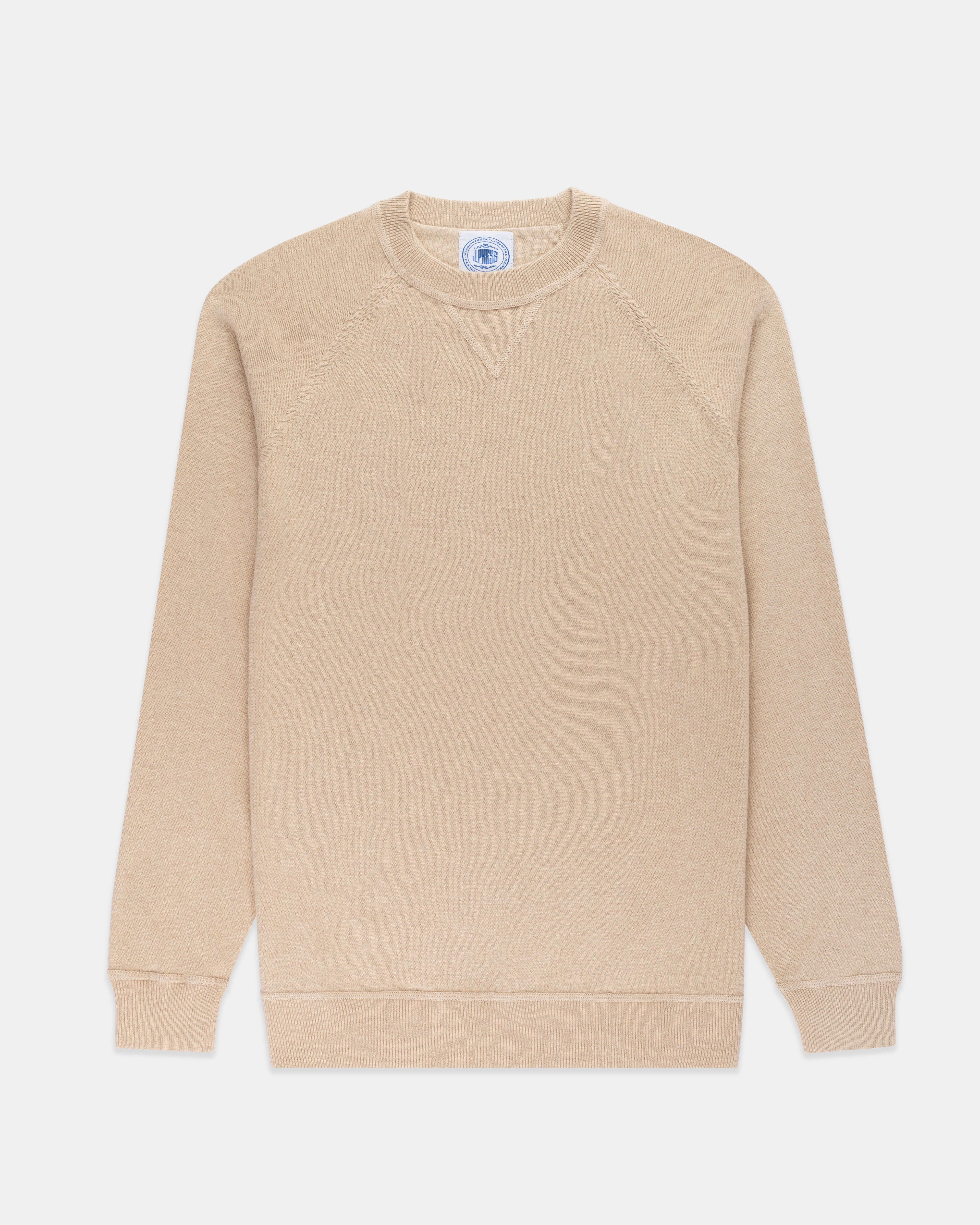 Tan Cotton/Wool Crewneck Sweatshirt - Trim Fit Breathable Mesh Panels Fashion Essential