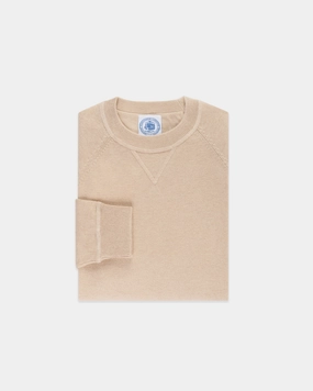 Tan Cotton/Wool Crewneck Sweatshirt - Trim Fit Lightweight insulation
