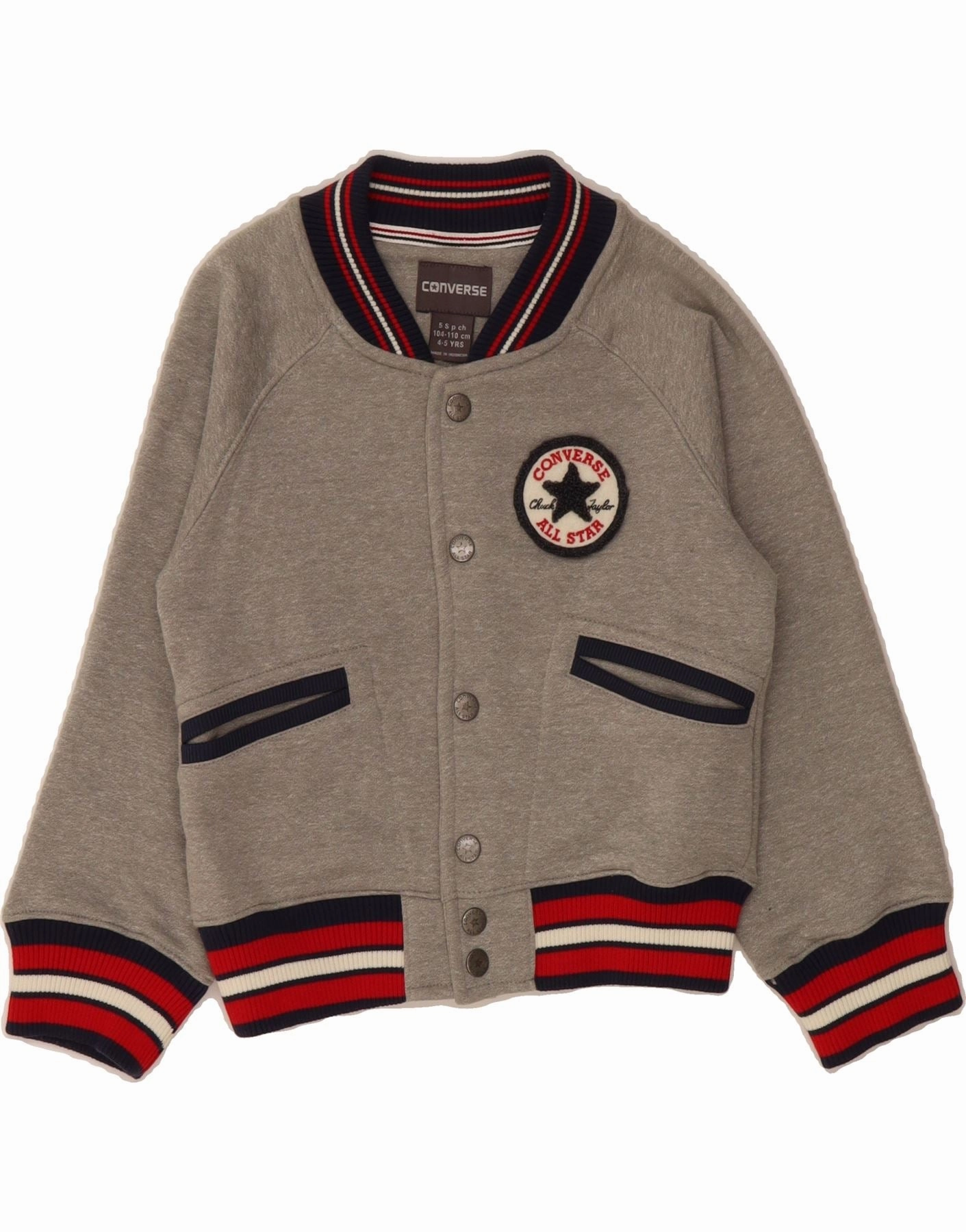 Protect Heavy Duty Hardware CONVERSE Boys Graphic Varsity Jacket 4-5 Years Small Grey Cotton