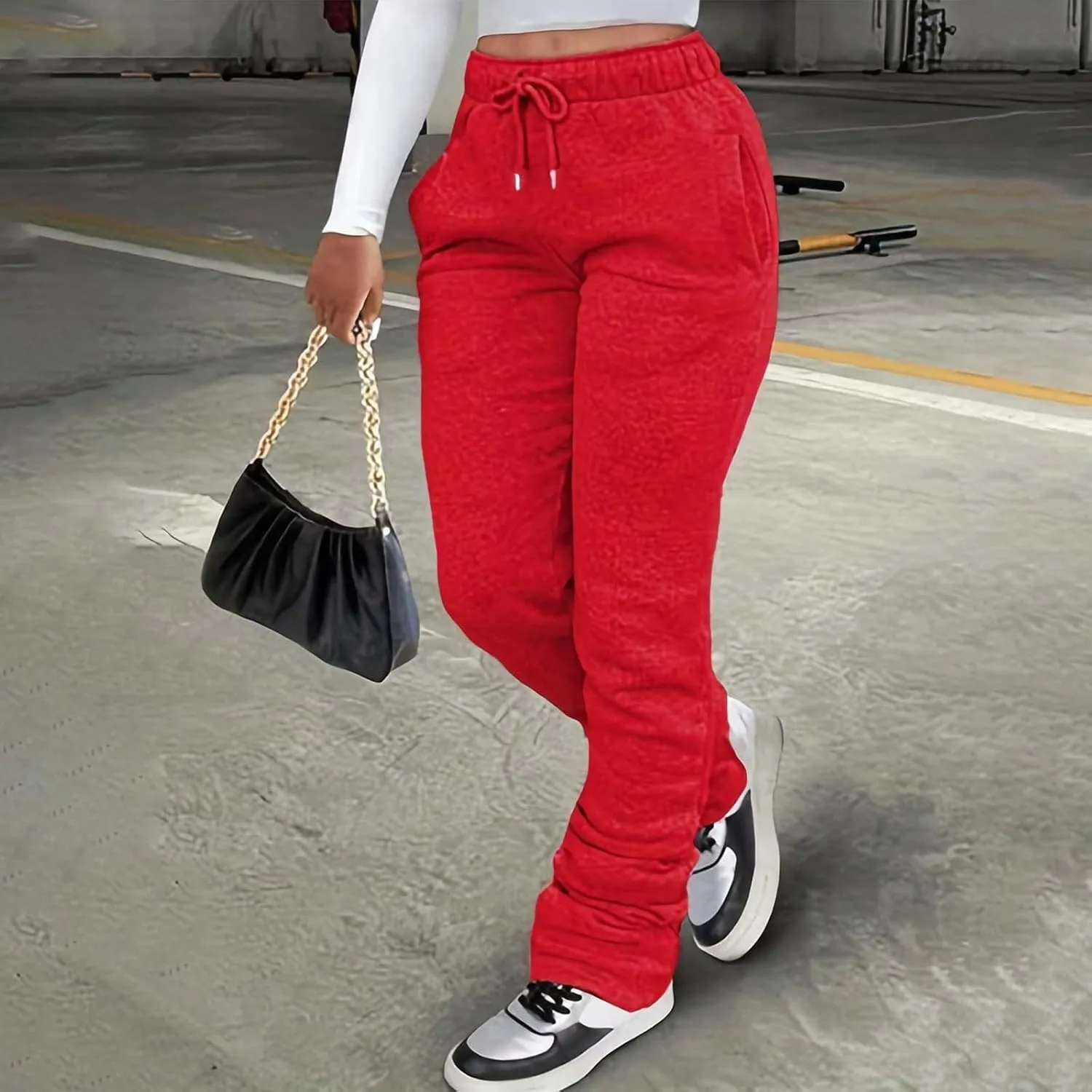 High Waisted Baggy Sweatpants Loose Slim Waist Straight Pants Women's Casual Jeans Sweatpants Wide Leg Car