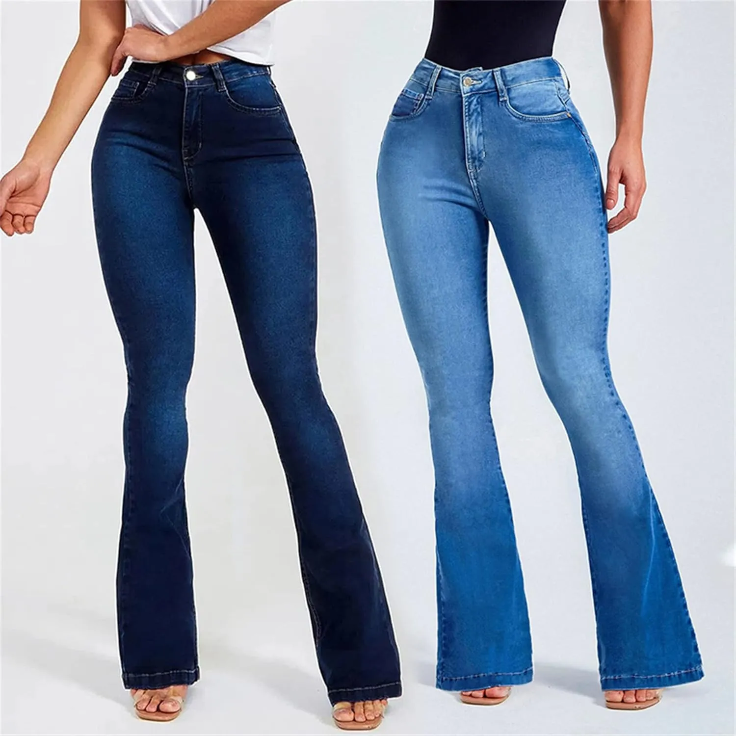 High Waisted Bell Bottom Jeans for Women Raw Hem Flare Jeans Retro Bootcut Jeans Stretch Wide Leg Denim Pants (Large,Light Blue)