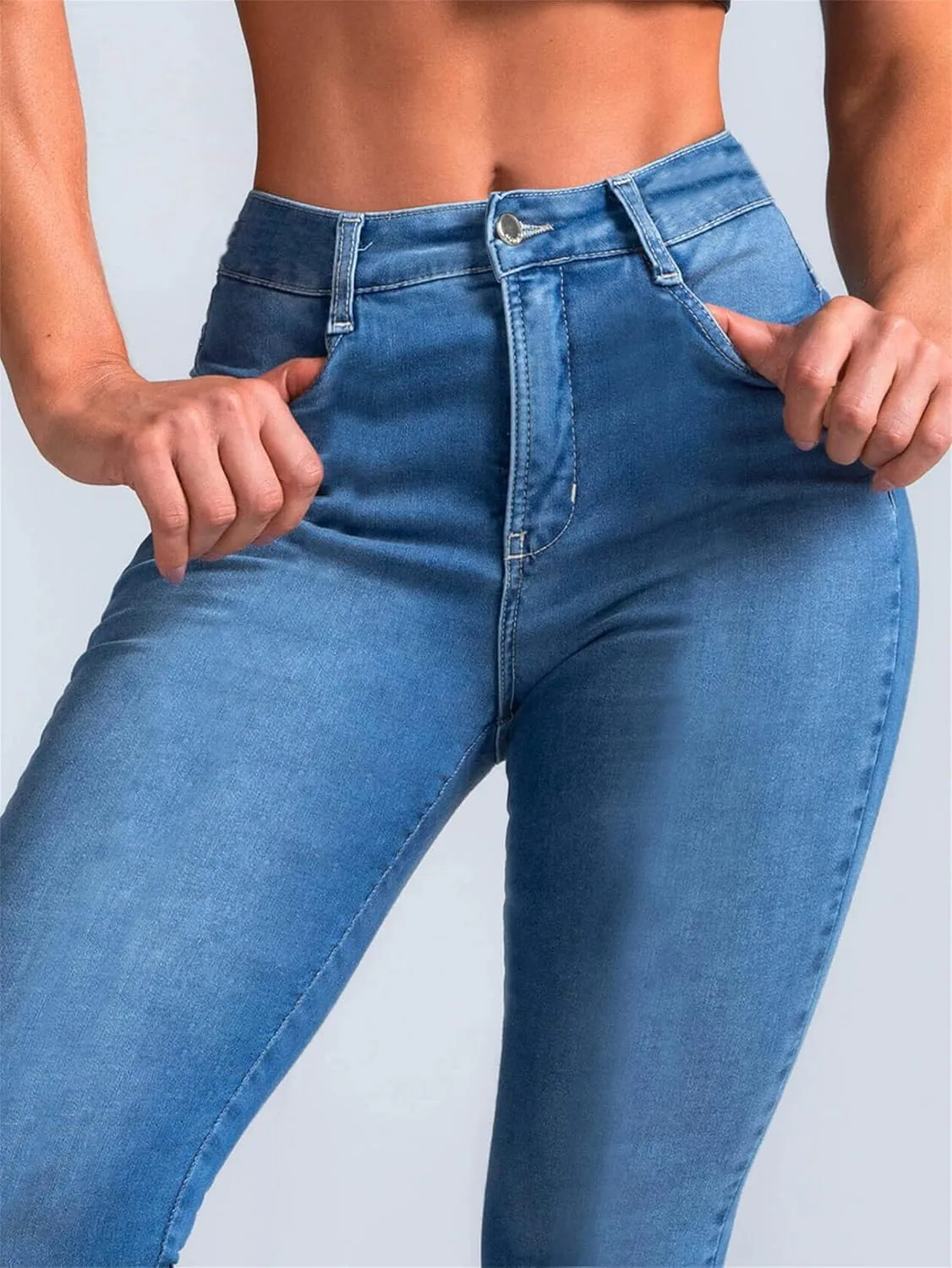 High Waisted Bell Bottom Jeans for Women Raw Hem Flare Jeans Retro Bootcut Jeans Stretch Wide Leg Denim Pants (Large,Light Blue)