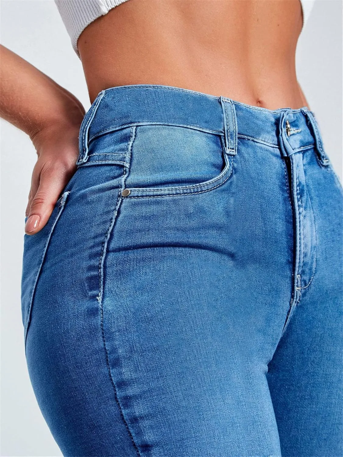 High Waisted Bell Bottom Jeans for Women Raw Hem Flare Jeans Retro Bootcut Jeans Stretch Wide Leg Denim Pants (Large,Light Blue)