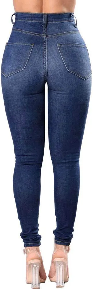 High Waisted Jeans, Women's Hight Waisted Stretch Ripped Skinny Jeans Distressed Denim Pants