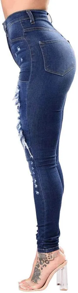 High Waisted Jeans, Women's Hight Waisted Stretch Ripped Skinny Jeans Distressed Denim Pants