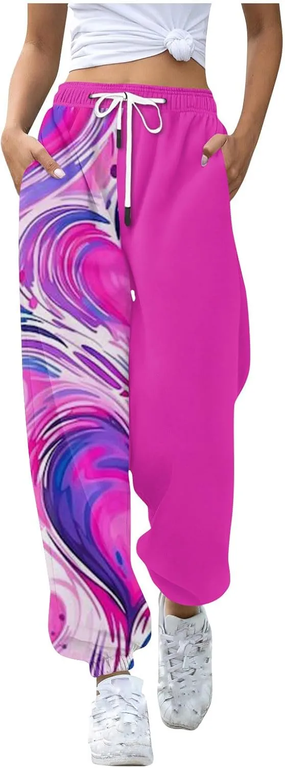High Waisted Pants for Women Petite Colorblock Sweatpant Drawstring Gradient Bottom High Waist Jogger Lounge Trousers