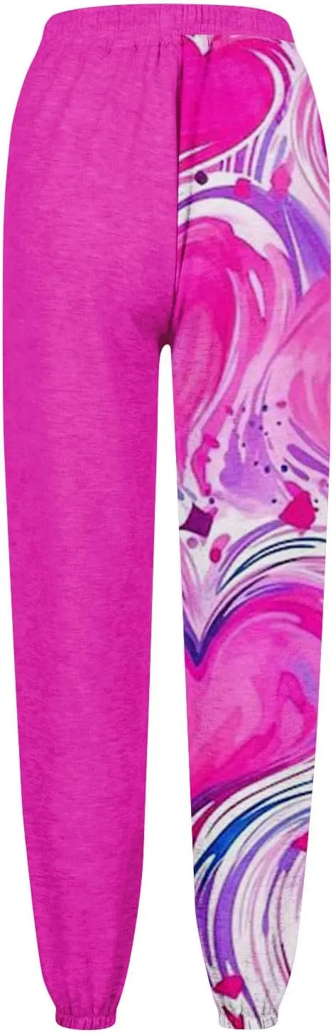 High Waisted Pants for Women Petite Colorblock Sweatpant Drawstring Gradient Bottom High Waist Jogger Lounge Trousers
