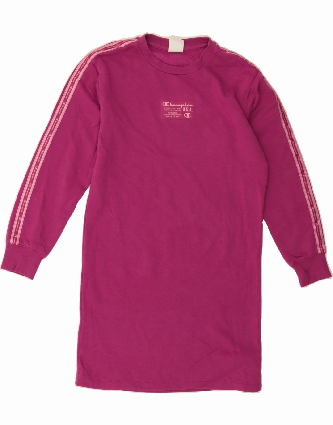 CHAMPION Girls Graphic Sweatshirt Jumper Dress 11-12 Years Large Pink Pure Look