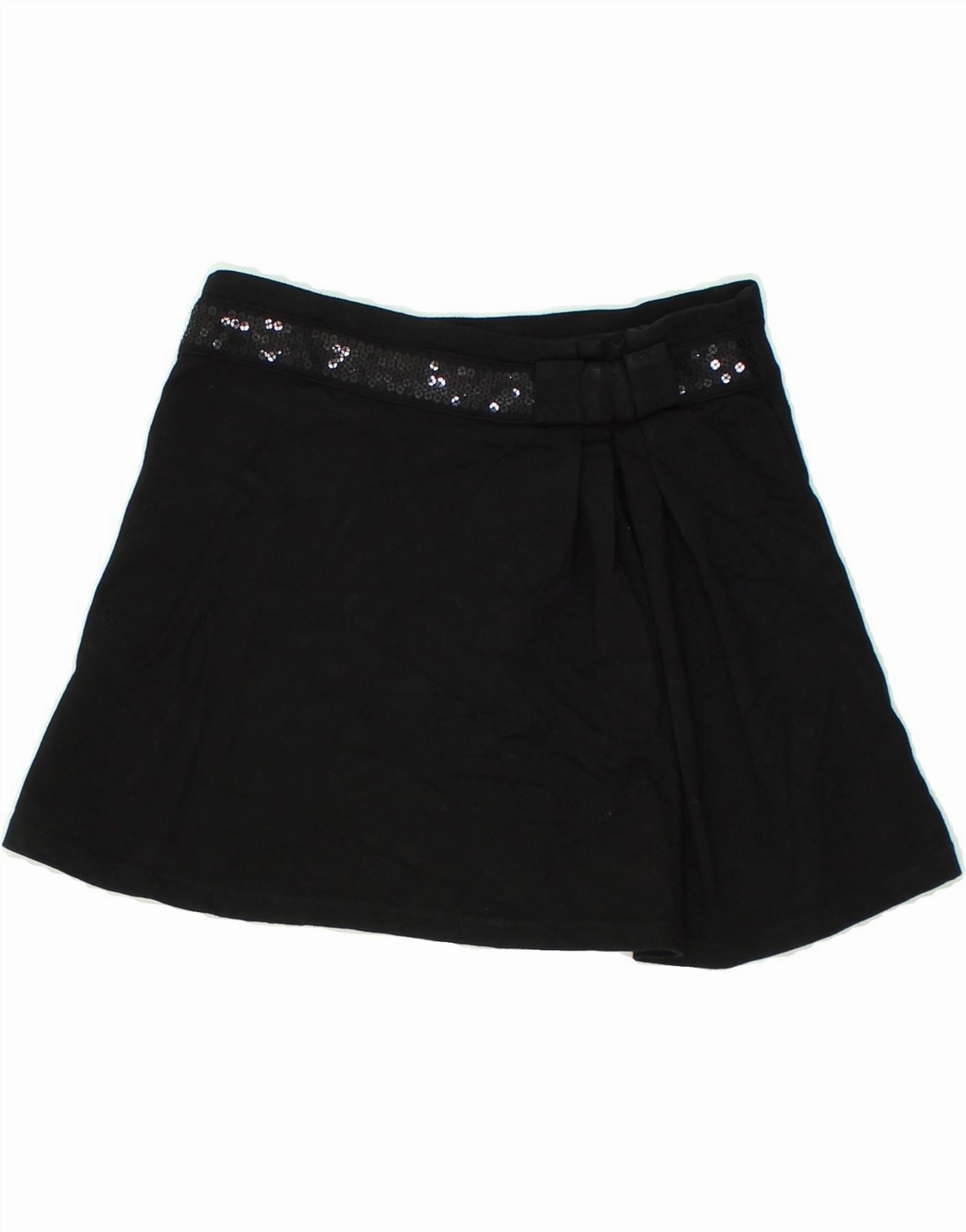BENETTON Girls Mini Skirt 10-11 Years XL W26 Black Viscose Stylish Appearance
