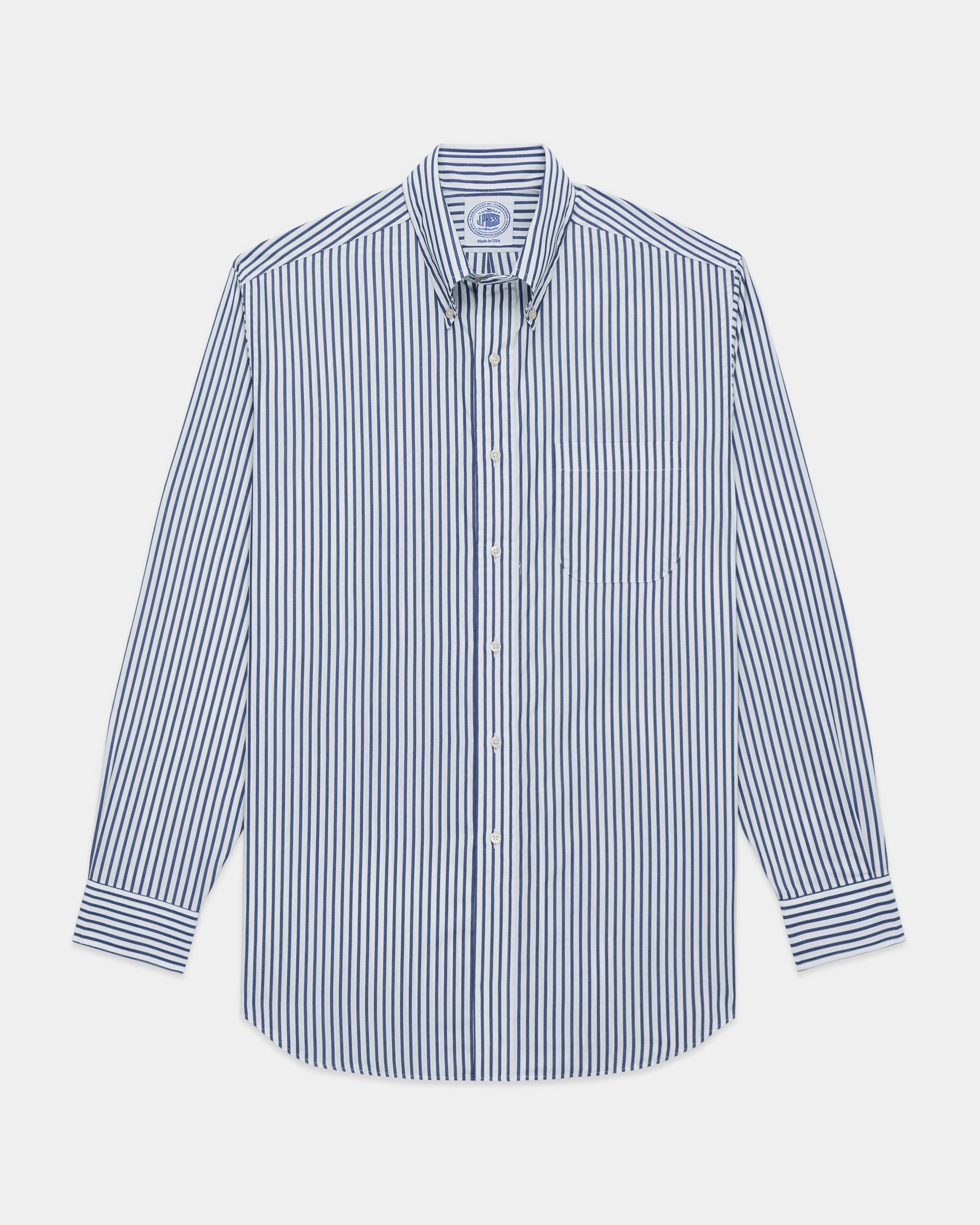 Shimmer Effect Made-in-Canada Navy Butcher Stripe Broadcloth Button Down Shirt - Classic Fit