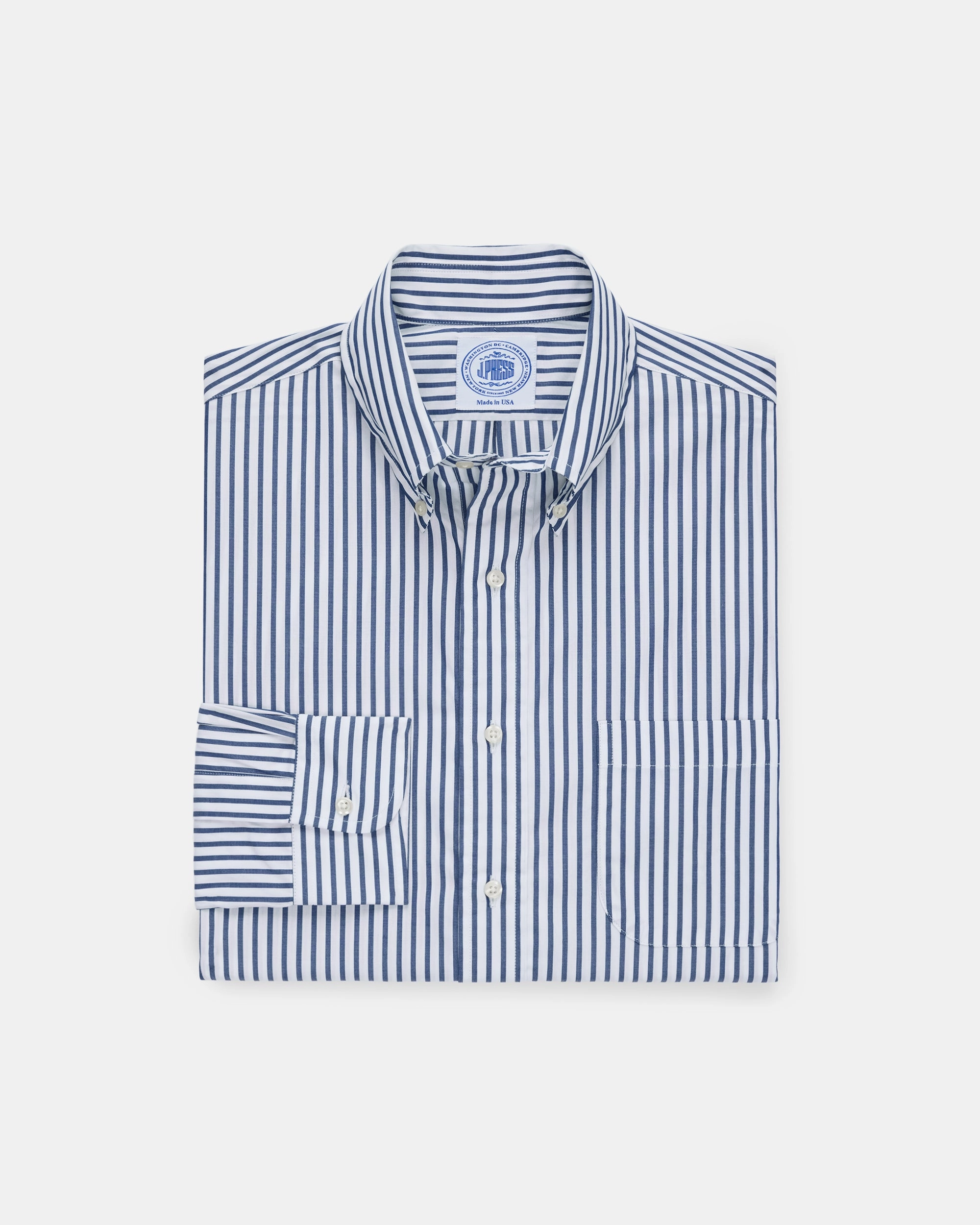 Ultra Soft Interior Made-in-Canada Navy Butcher Stripe Broadcloth Button Down Shirt - Classic Fit