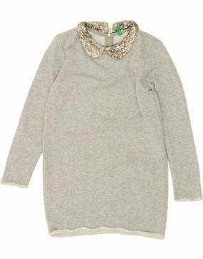 BENETTON Girls Sweatshirt Jumper Dress 7-8 Years Medium  Grey Cotton Rural Charm