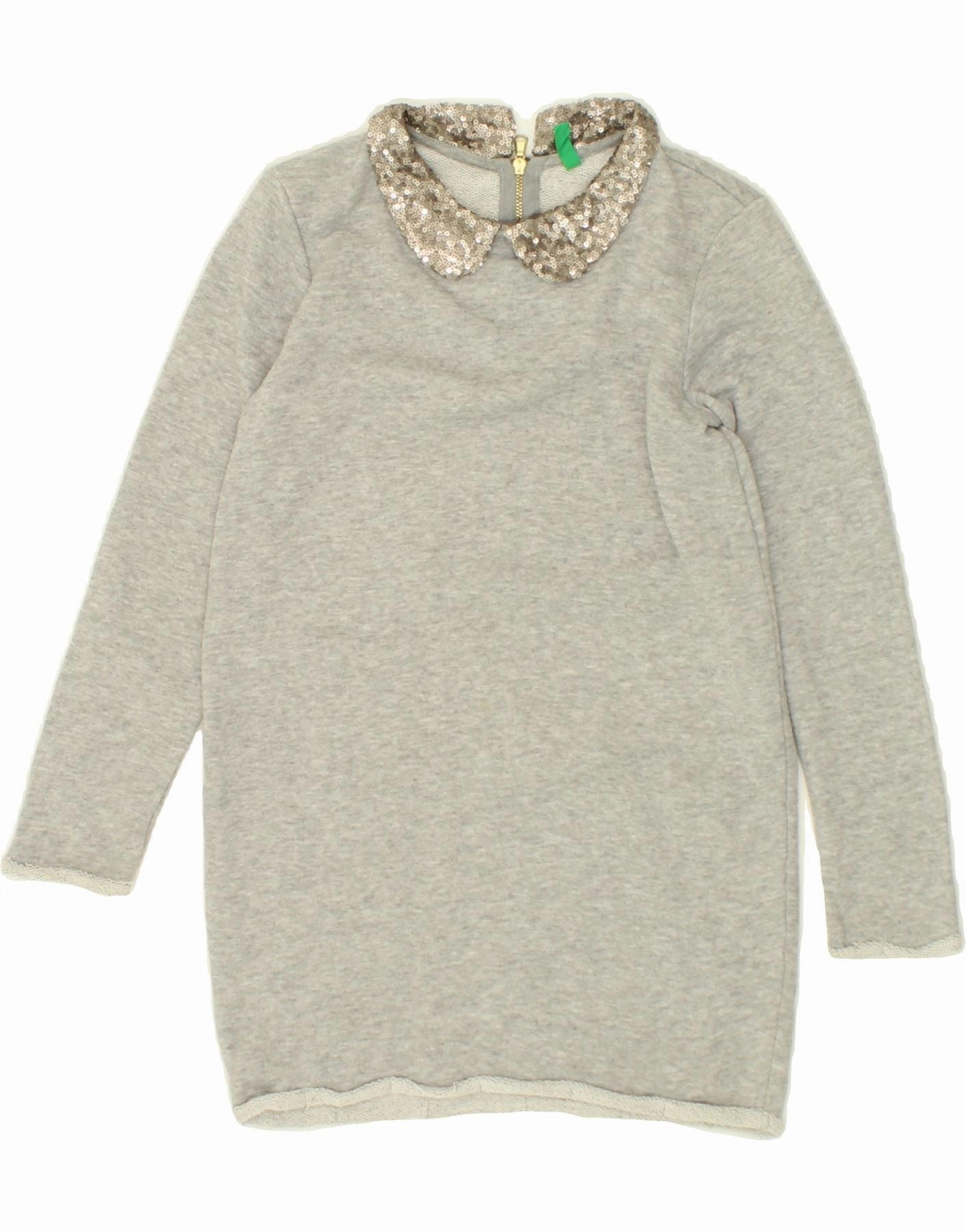 BENETTON Girls Sweatshirt Jumper Dress 7-8 Years Medium  Grey Cotton Rural Charm