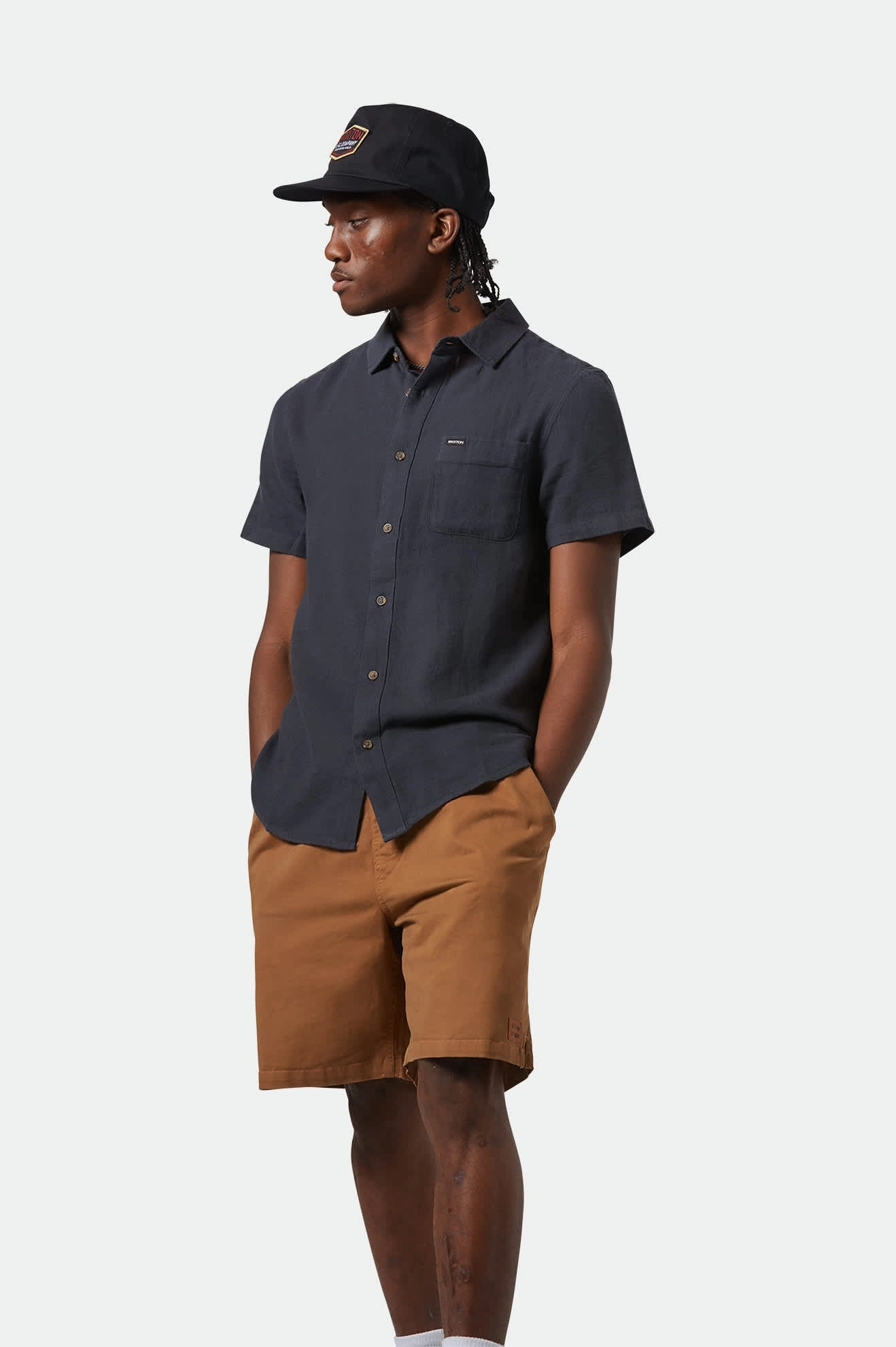 Flex Fit Collar Charter Organic Cotton Linen Blend S/S Shirt - Washed Black