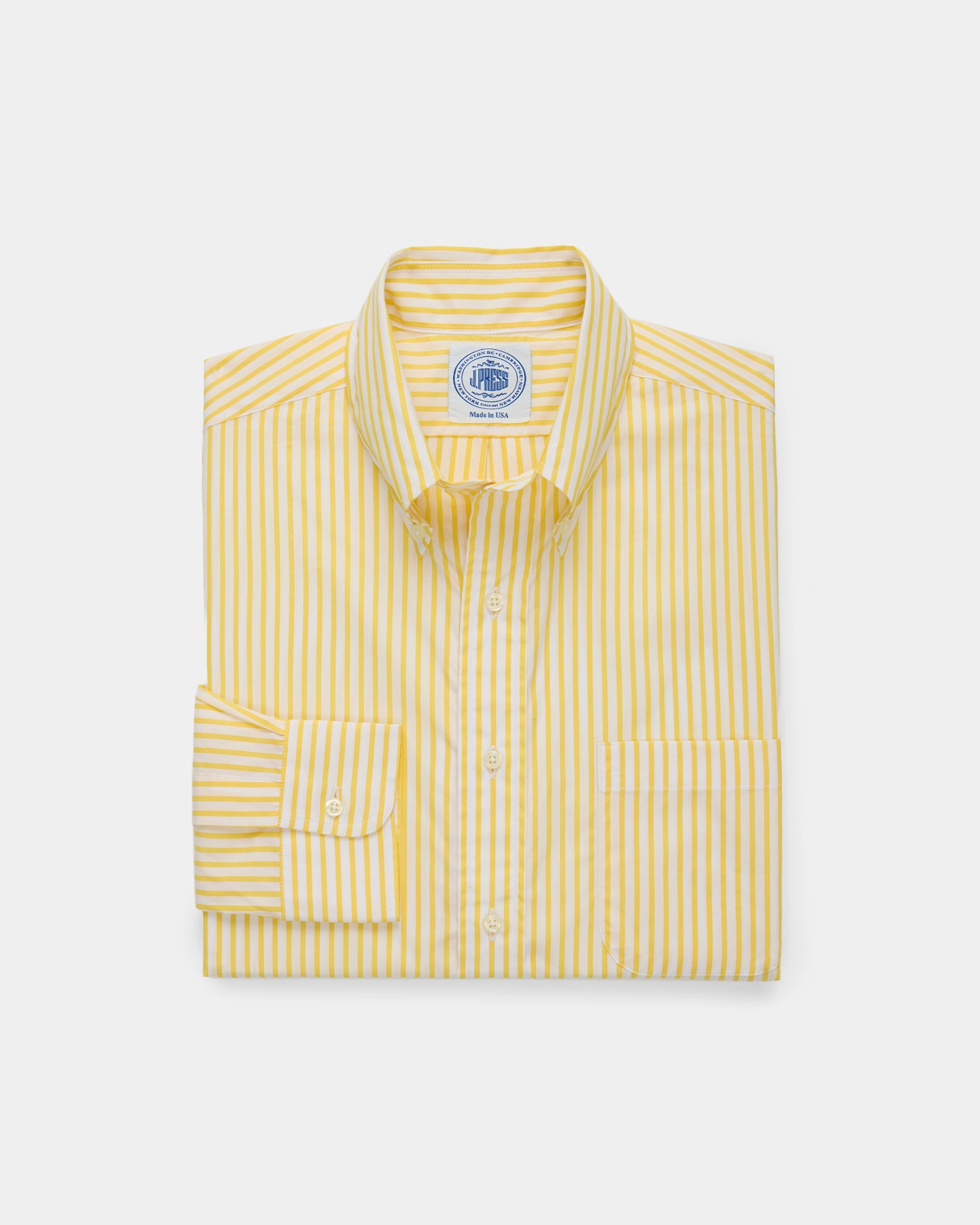 Made-in-Canada Yellow Butcher Stripe Broadcloth Button Down Shirt - Classic Fit Lightweight Layers