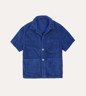 Blue Cotton Terry Towelling Short Sleeve Safari Shirt Thermoregulating Fabric