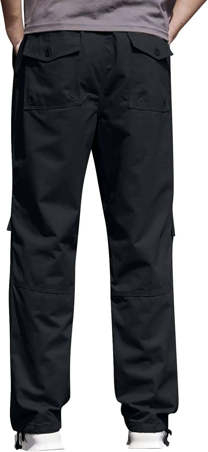 Hiking Pants for Men Loose Fit Breathable Fashion Casual Cargo Trousers with Zip Pockets Straight Leg Open Bottom Work Pants
