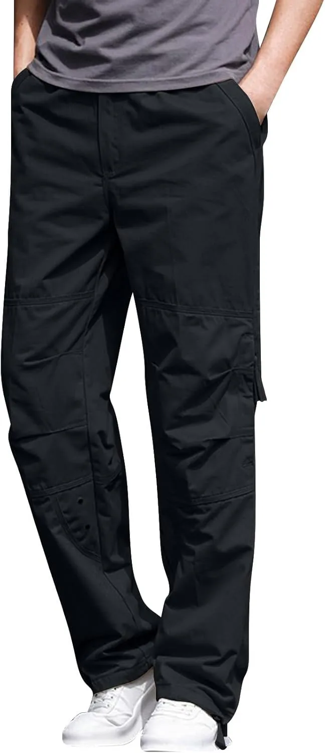 Hiking Pants for Men Loose Fit Breathable Fashion Casual Cargo Trousers with Zip Pockets Straight Leg Open Bottom Work Pants