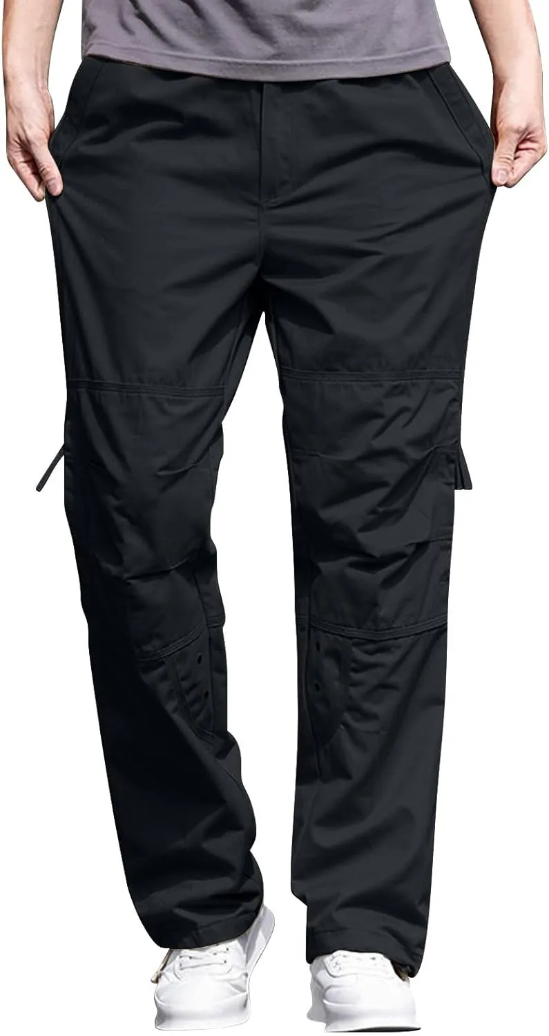 Hiking Pants for Men Loose Fit Breathable Fashion Casual Cargo Trousers with Zip Pockets Straight Leg Open Bottom Work Pants