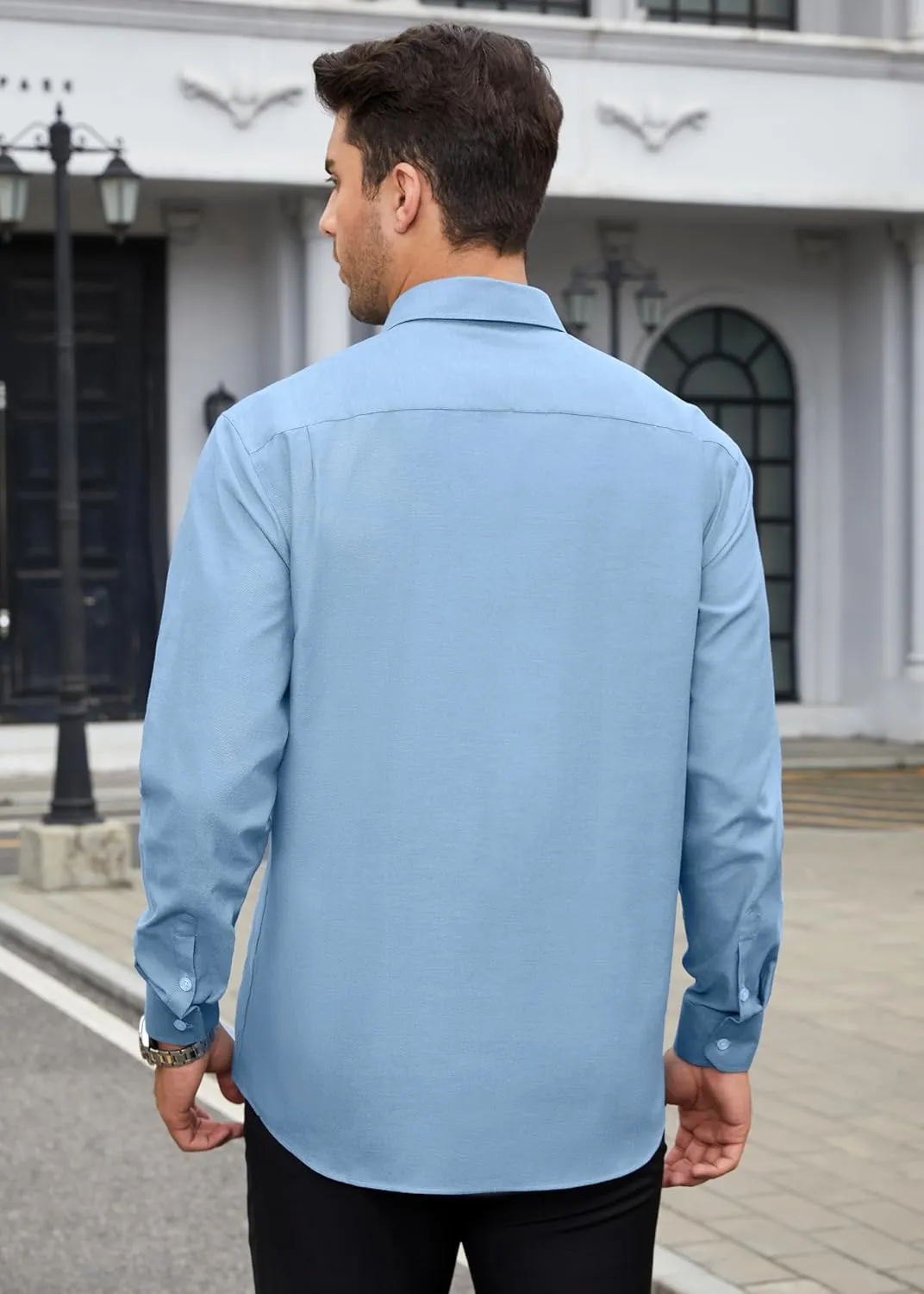 HISDERN Mens Dress Shirts Long Sleeve Business Oxford Shirt Casual Button Down Formal Collared Shirt for Men with Pocket