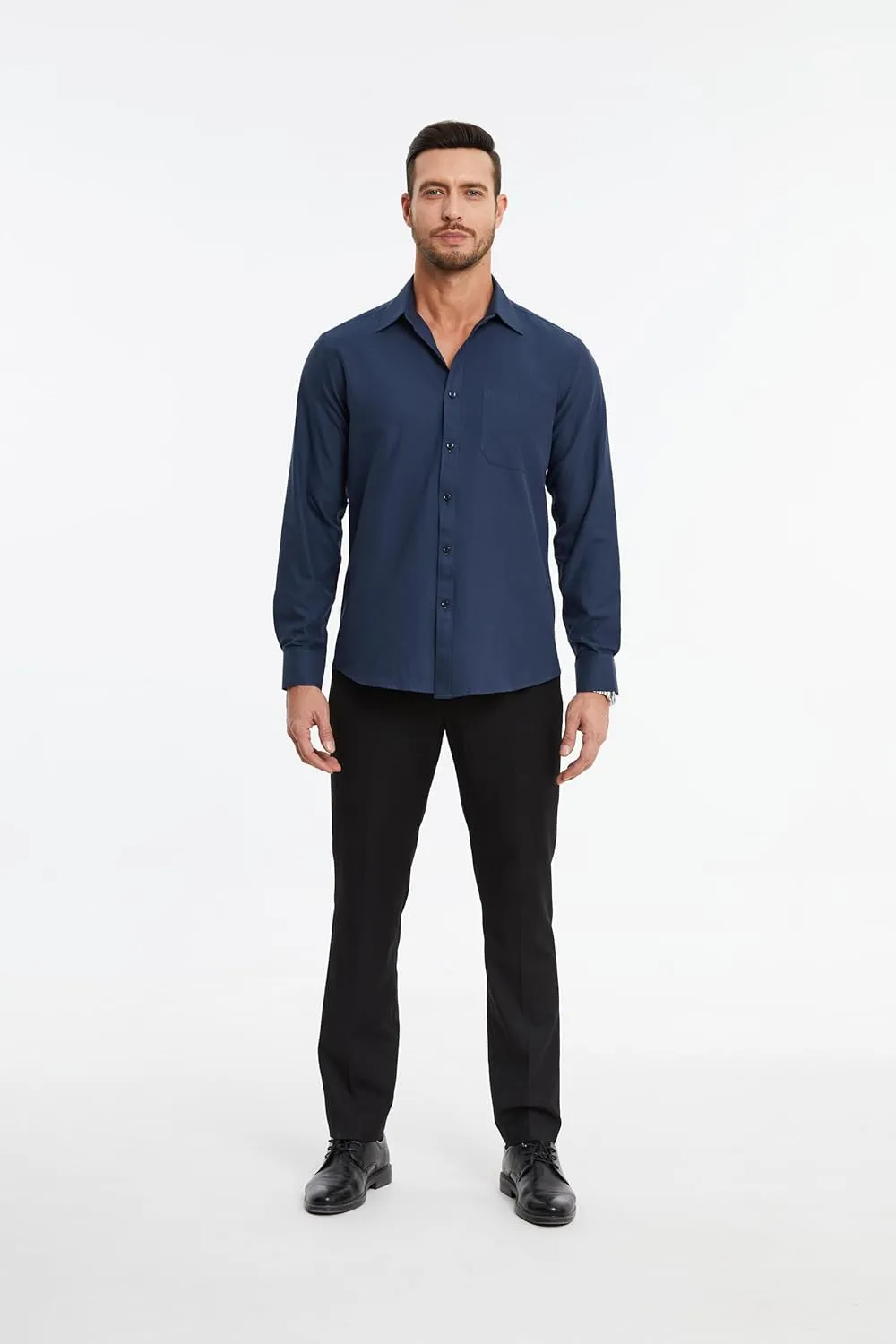 HISDERN Mens Dress Shirts Long Sleeve Business Oxford Shirt Casual Button Down Formal Collared Shirt for Men with Pocket