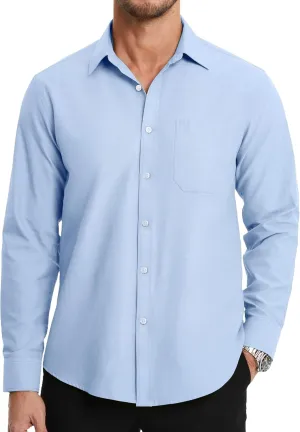 HISDERN Mens Dress Shirts Long Sleeve Business Oxford Shirt Casual Button Down Formal Collared Shirt for Men with Pocket