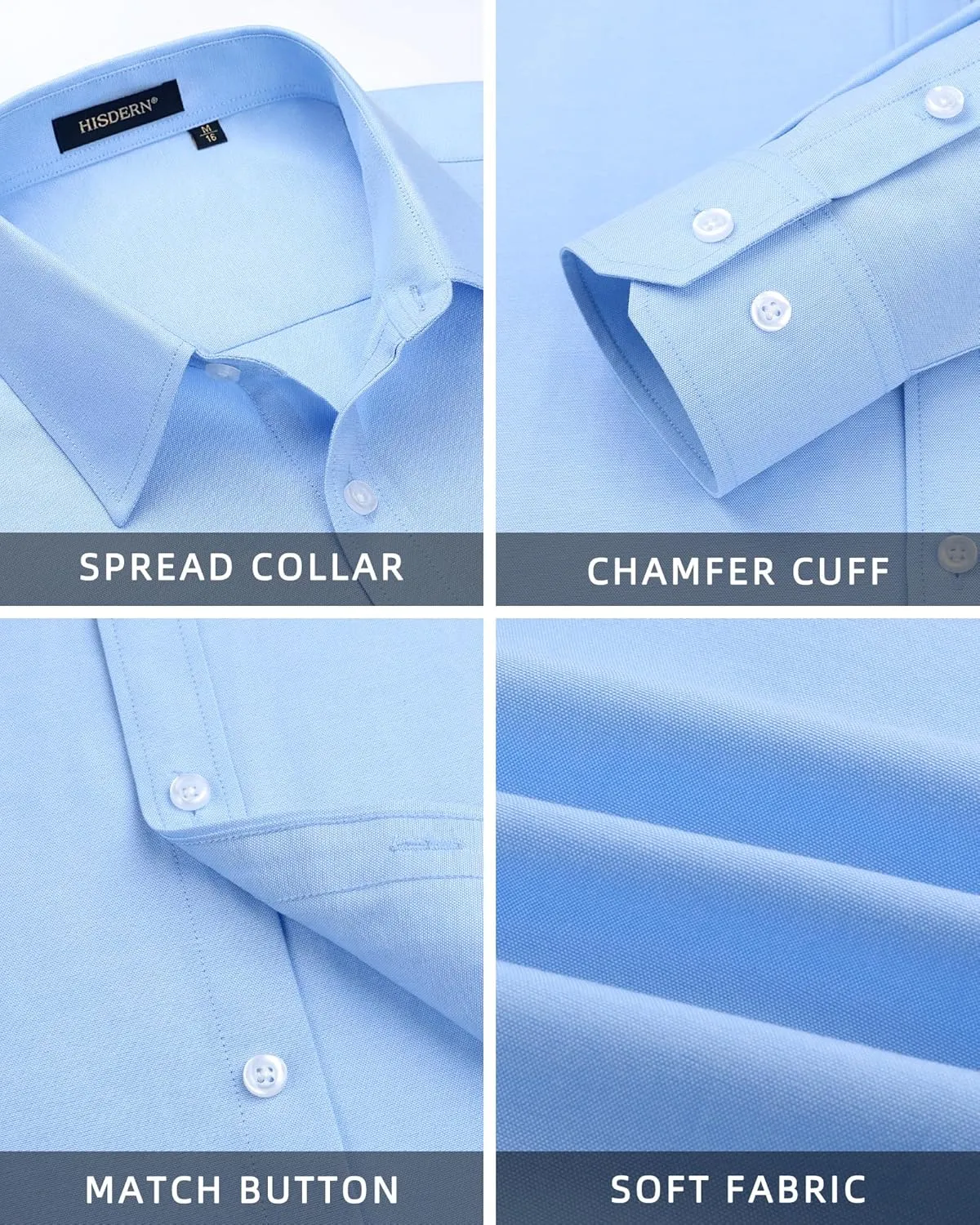 HISDERN Mens Dress Shirts Long Sleeve Business Oxford Shirt Casual Button Down Formal Collared Shirt for Men with Pocket