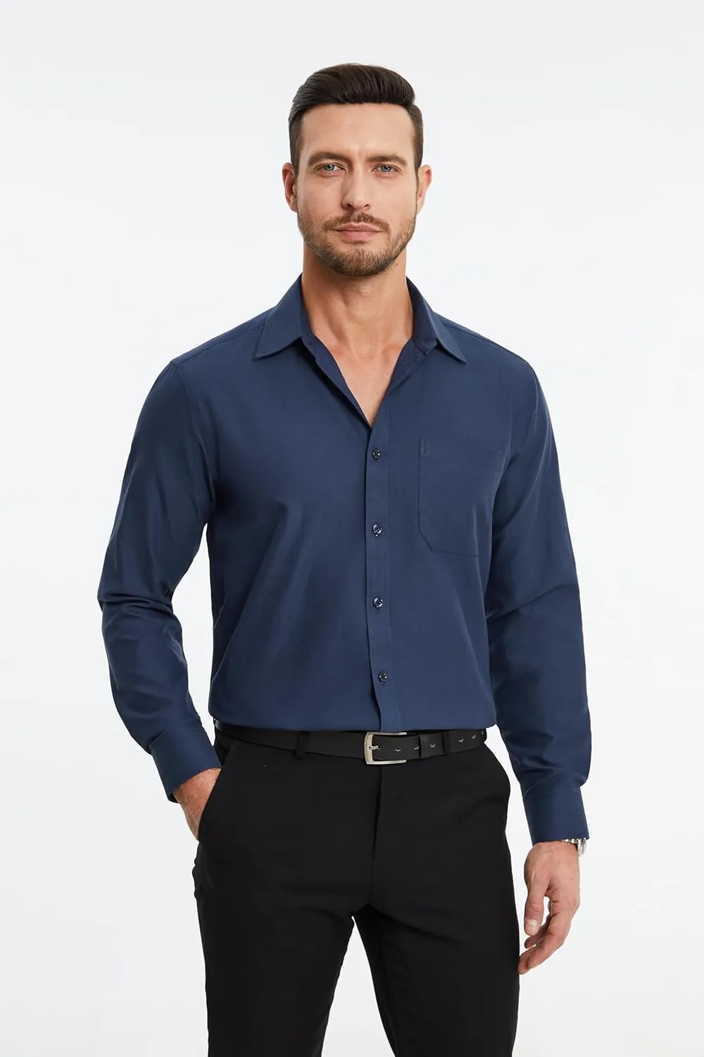 HISDERN Mens Dress Shirts Long Sleeve Business Oxford Shirt Casual Button Down Formal Collared Shirt for Men with Pocket