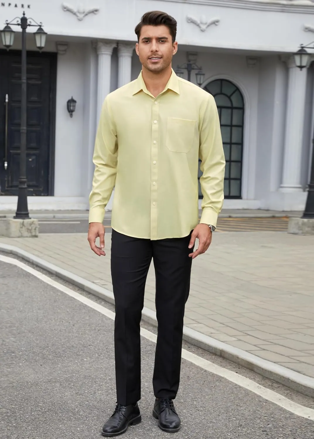 HISDERN Mens Dress Shirts Long Sleeve Business Oxford Shirt Casual Button Down Formal Collared Shirt for Men with Pocket