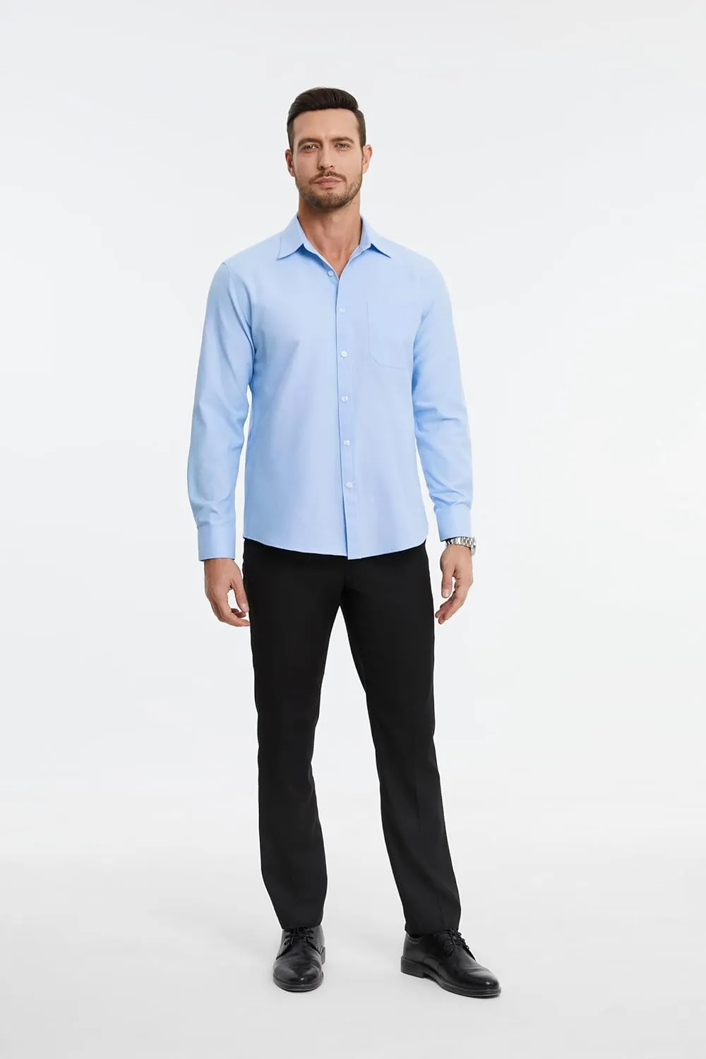HISDERN Mens Dress Shirts Long Sleeve Business Oxford Shirt Casual Button Down Formal Collared Shirt for Men with Pocket