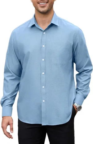 HISDERN Mens Dress Shirts Long Sleeve Business Oxford Shirt Casual Button Down Formal Collared Shirt for Men with Pocket