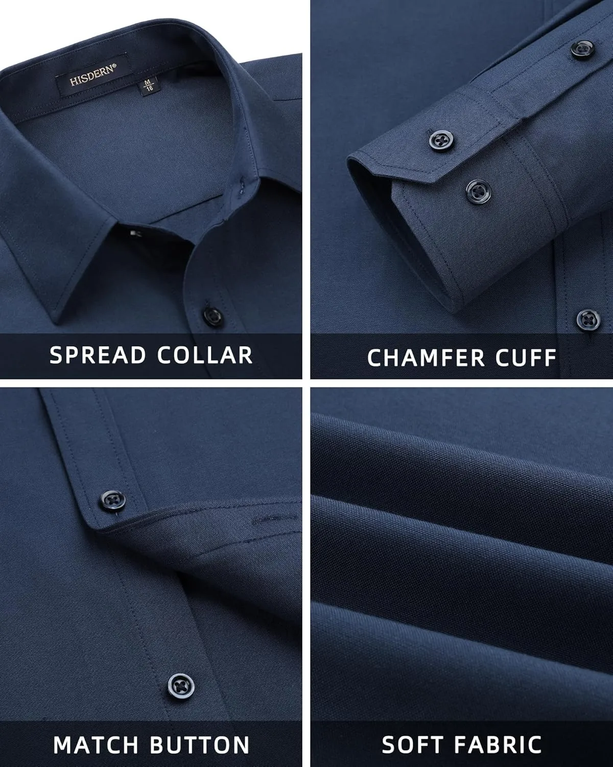 HISDERN Mens Dress Shirts Long Sleeve Business Oxford Shirt Casual Button Down Formal Collared Shirt for Men with Pocket